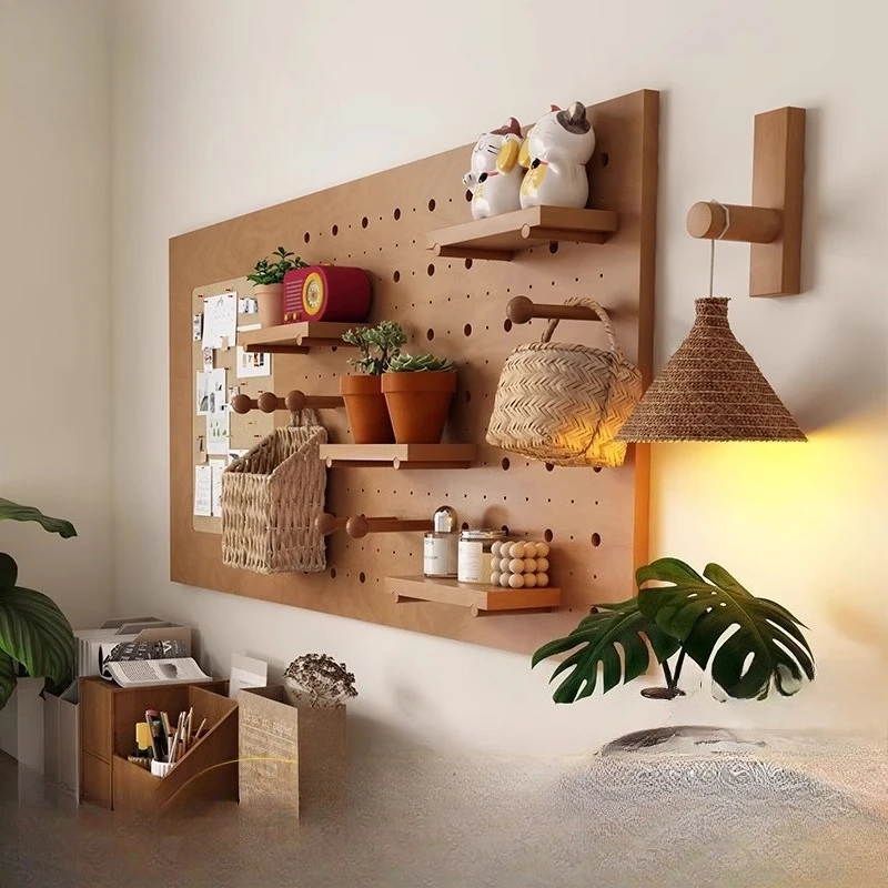 

‌Multi-Purpose Pegboard Wall Shelf Entryway Organizer Racks Hooks Wooden Floating Shelves for Space-Saving Wall Home Decoration