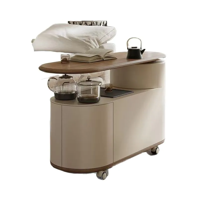 Mobile walnut coffee table tea table tea making integrated solid wood rotating tea table multi-functional office