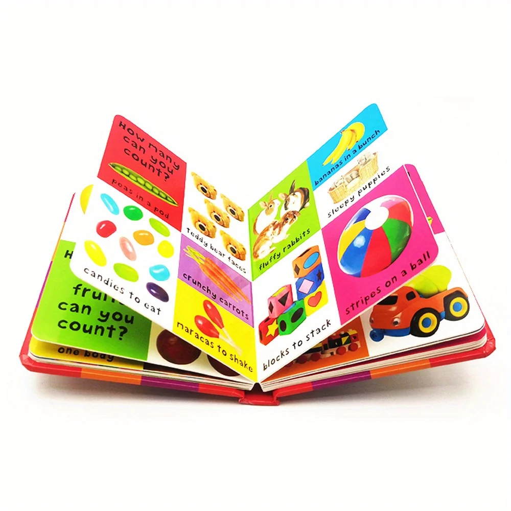 Libro de cartón con 100 números para niños, libro de cartón con palabras en inglés, construcción de vocabulario, lectura para dormir, aprender a leer Montessori