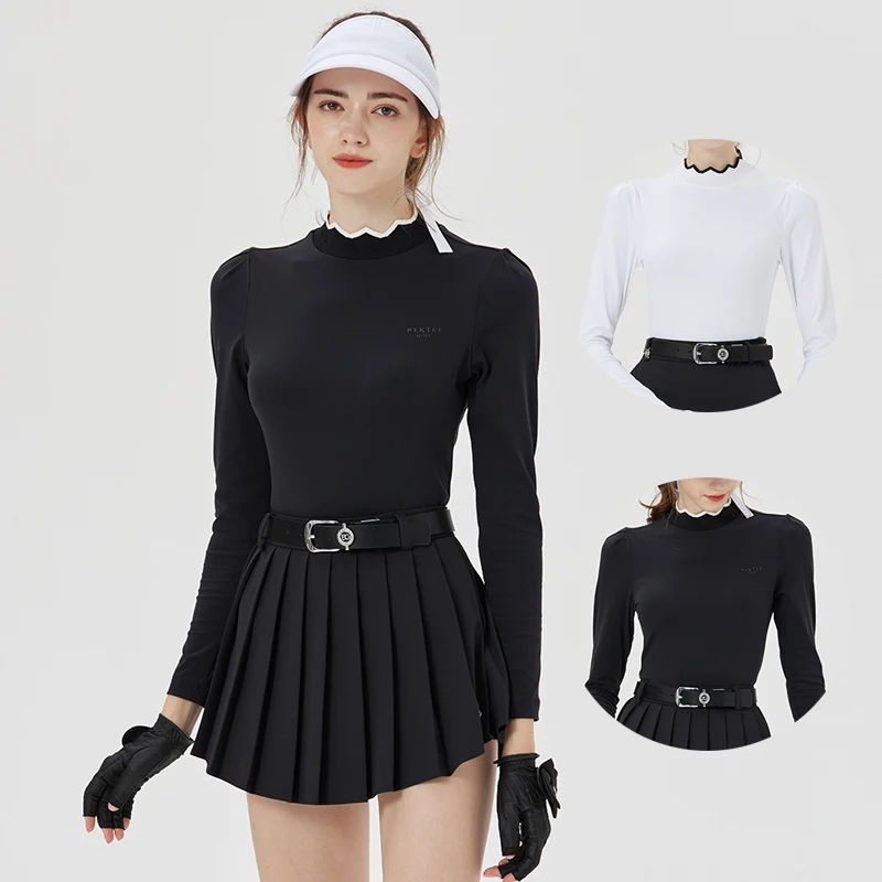 

Blktee новые женские рубашки с длинным рукавом с оборками воротник футболка для гольфа женские быстросохнущие тренировочные Топы осеннее мягкое нижнее белье