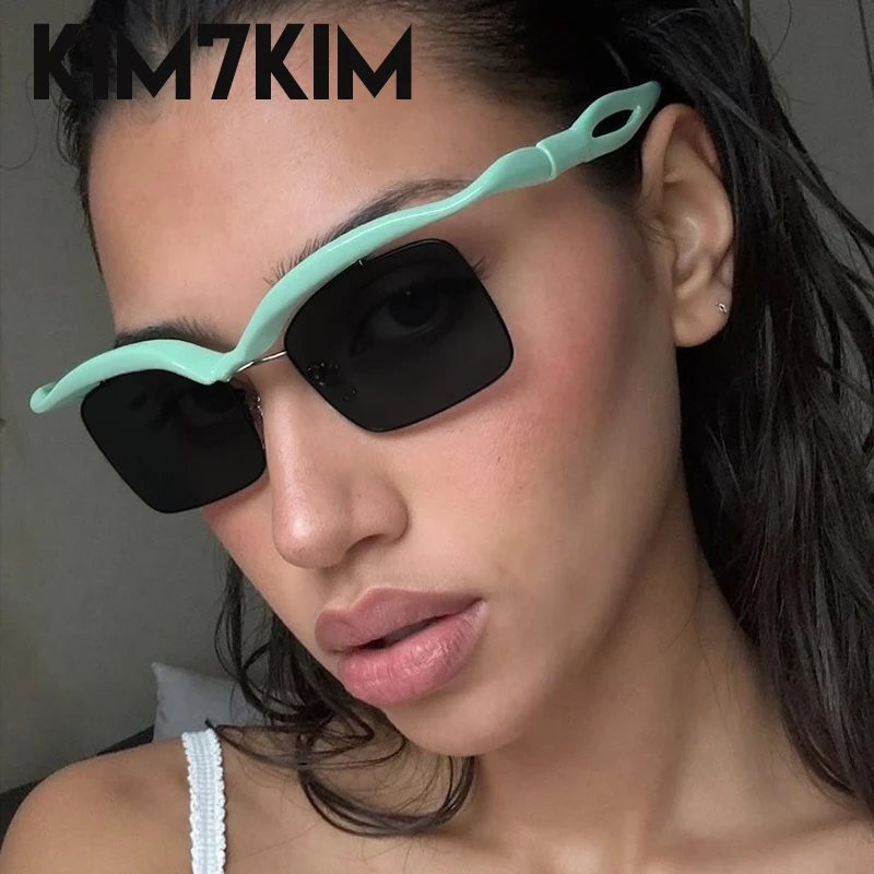 Trendy Punk Quadratische Sonnenbrille Männer Frauen 2025, Luxus Marke Vintage Randlose Sonnenbrille Großen Rahmen Steampunk Brillen UV400 Shades