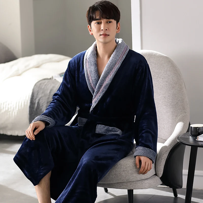 High Quality Men Bath Robe Warm Flannel Coral Fleece Bathrobe Male Dressing Gown Pijamas Hombre