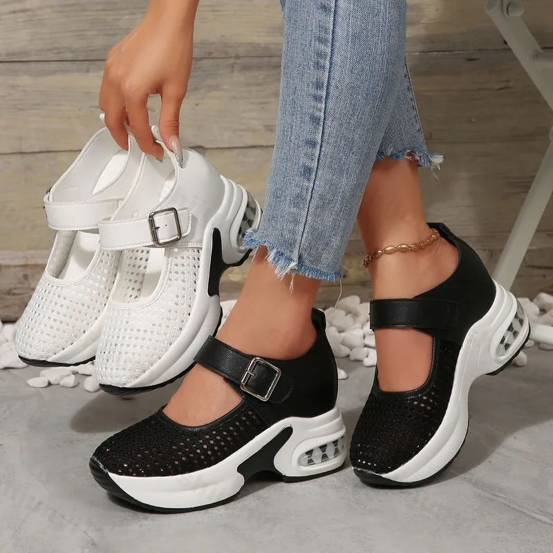 

Women's Fashion Hollow Shallow Mouth Casual Wedge Heel Sandals 2025 Summer Breathable Comforatble Versatile Chunky Single Shoes