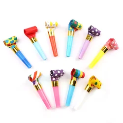 10pcs Colorful Stripes Party Blower Blowout Horn Blow Dragon Whistle Kids Birthday Party Toy Funny Whistle Paper Blowouts Blow