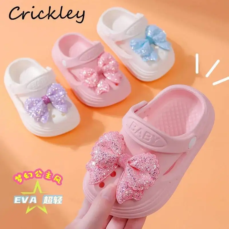 

Bling Bow Girls Slippers Summer EVA Solid Children Beach Shoes Princess Waterproof Soft Sole Toddler Kids Clogs Shoes