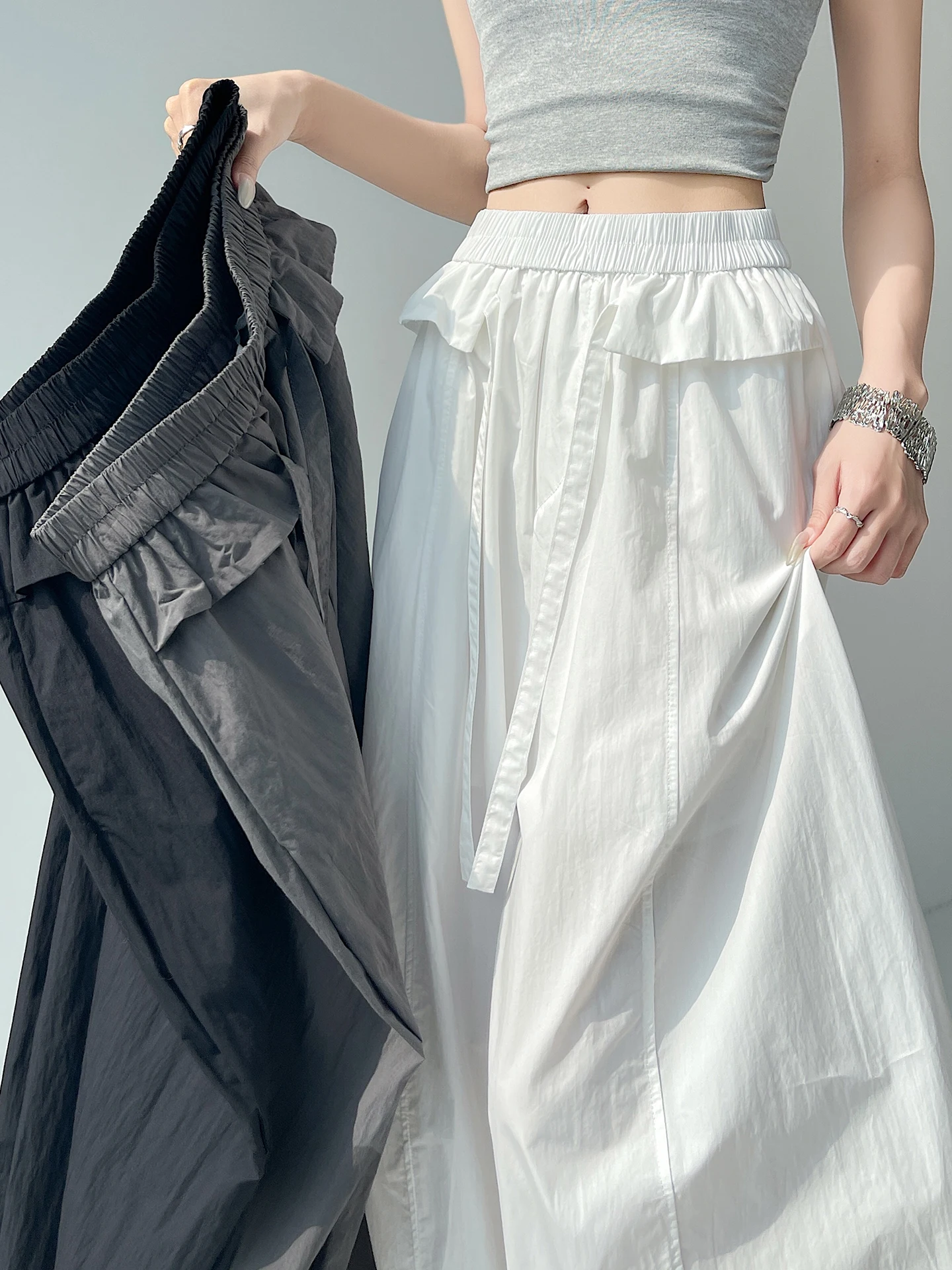 

High Waist Wide Leg Lantern Pants Women Summer Thin Ice Silk Cotton Linen Drape Loose Trousers Casual Nine Points Pants