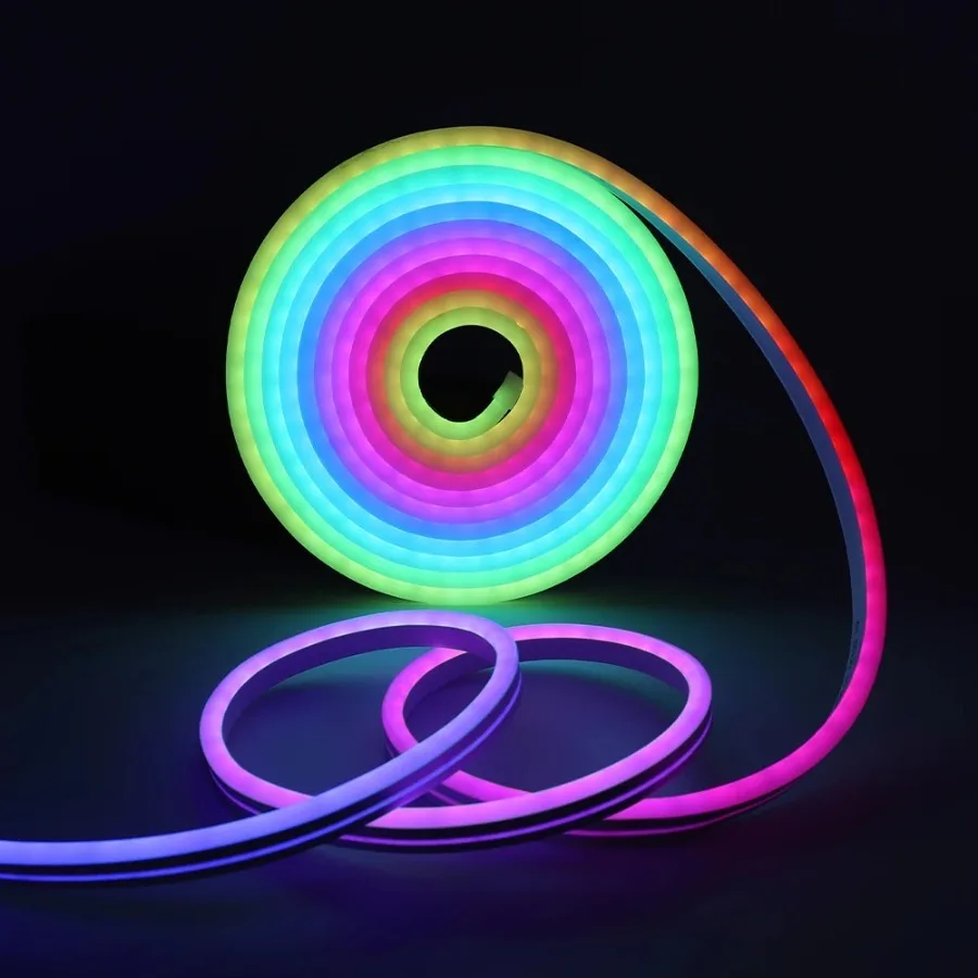 RGB IC Neon Light Strip, 0.5~5m Colorful Neon Strip with 28-Key Remote Control, DC 5V USB Flexible Neon Light Strip.
