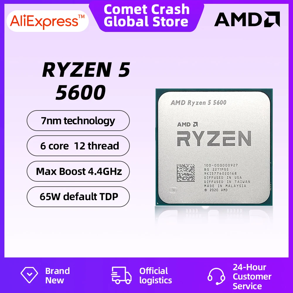 AMD Ryzen 5 5600 CPU Brand New Game Processor Socket AM4 6-Core 12-Thread 65W DDR4 Desktop CPU Processador Without Cooler Fan