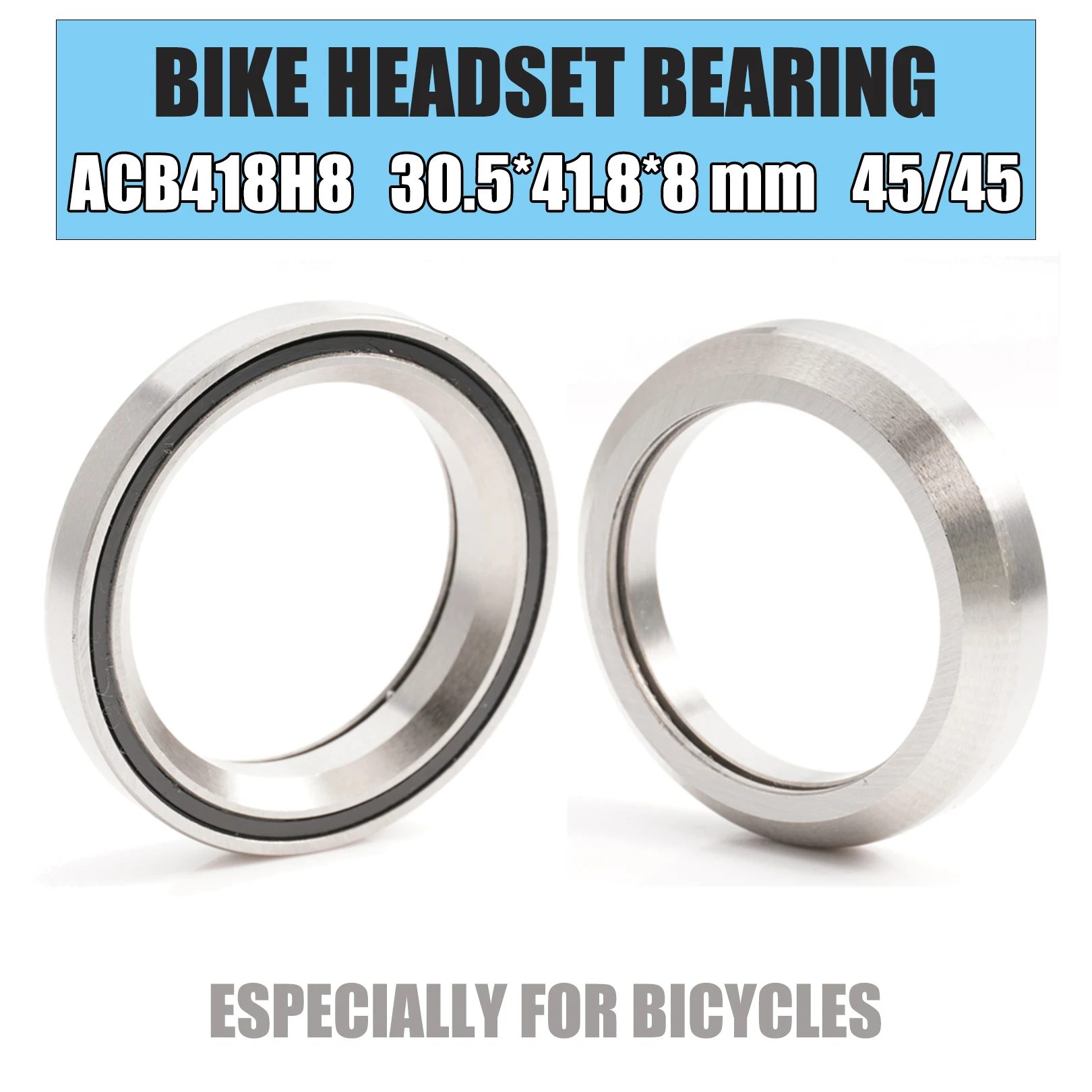 2 uds ACB418H8 rodamientos para auriculares de bicicleta 30,5*41,8*8mm 45/45 grados de carretera acero cromado cónico superior inferior ACB juego de rodamientos ACB418H8