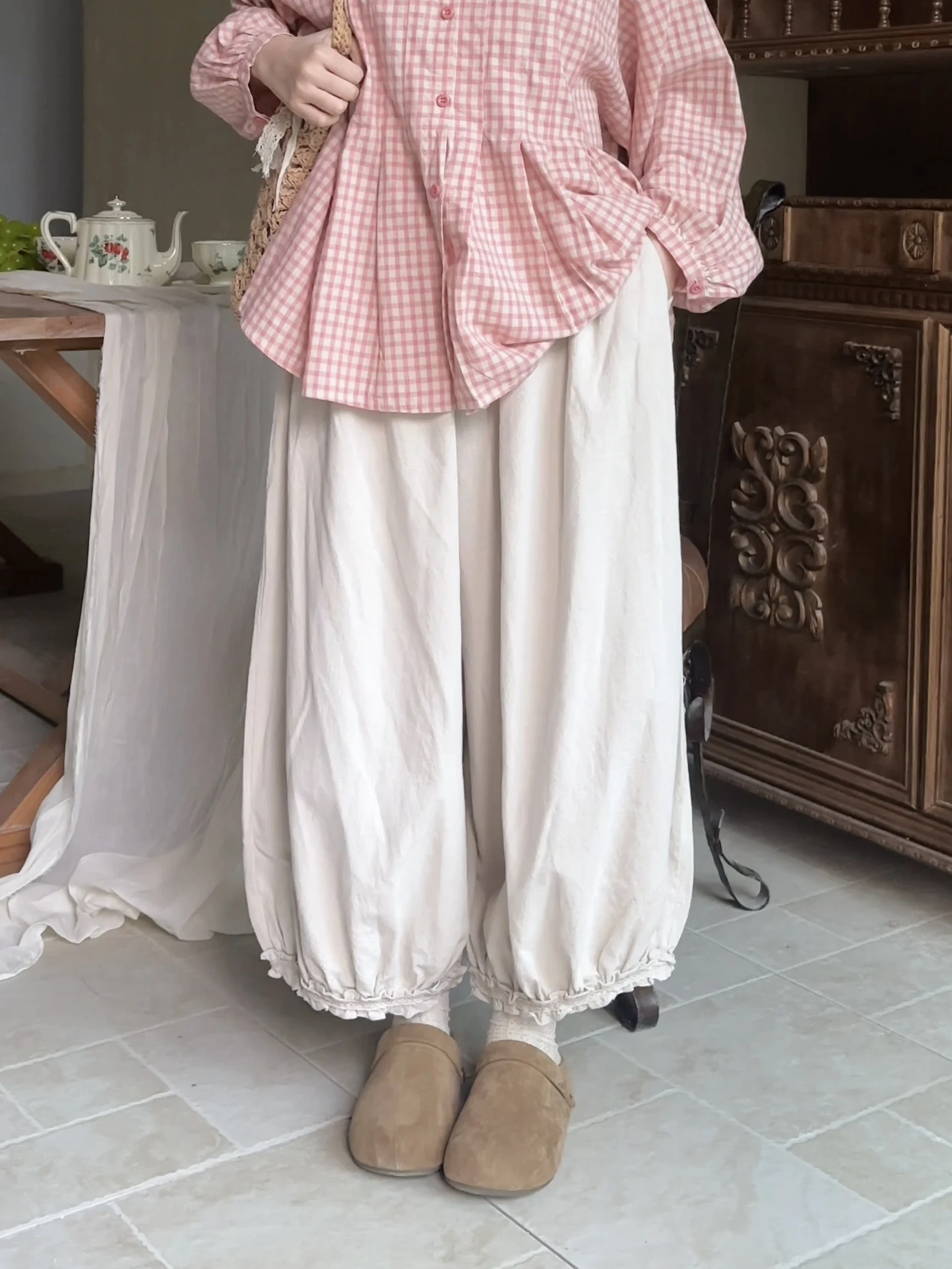 

Свободные хлопковые льняные брюки-фонарики с высокой талией для женщин, повседневные, весенне-летние, комфортные, в легком японском стиле