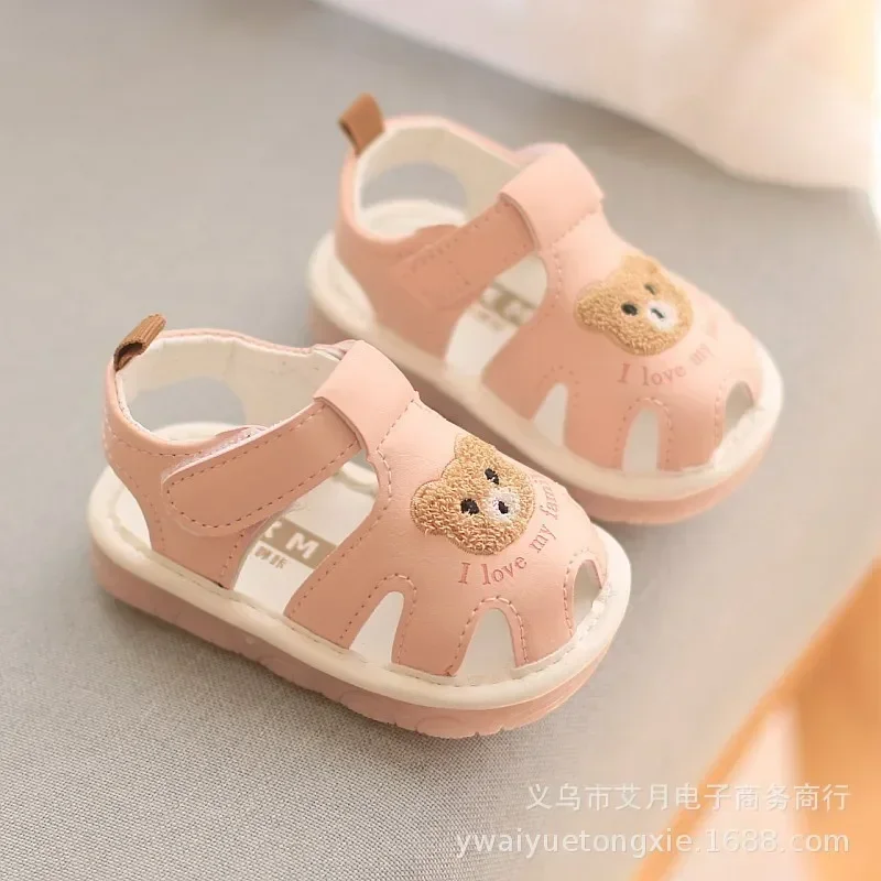 Scarpe da passeggio per bambini adorabili orso modello di cartone animato sandali con punta stretta fondo morbido scarpe traspiranti con gancio e