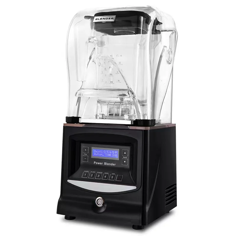 Heavy-duty commercial blender with soundproof cover, professional high-speed smoothie blender