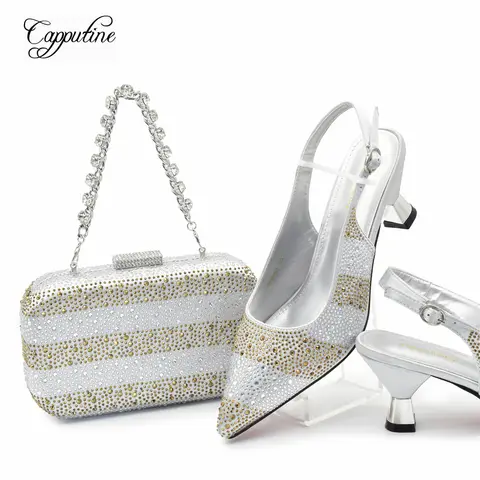Silver Women Shoes And Bag Set Luxury African Ladies Party Pumps Match With Handbag Sandals Purse Clutch Escarpins Femme 938-83
