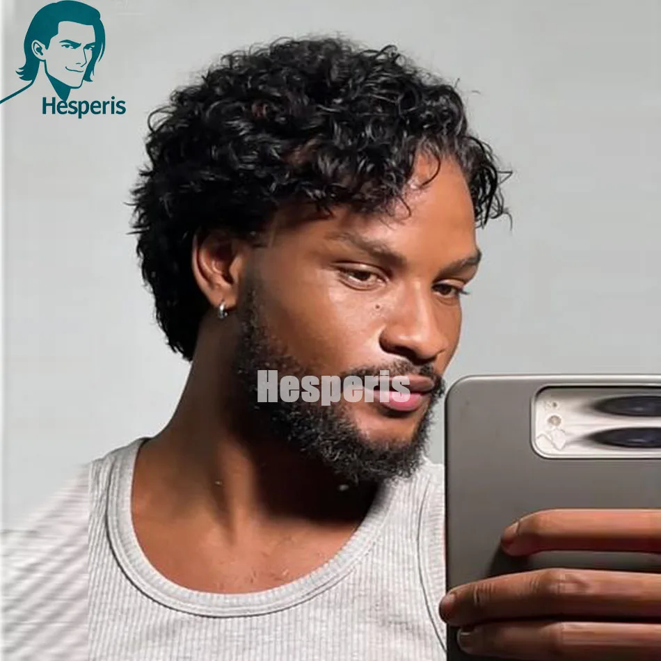 

Hesperis Curly Pixie Cut Wig Предварительно сорванные бразильские короткие мужские парики Remy Прозрачный кружевной полный парик шнурка для мужских вьющихся париков