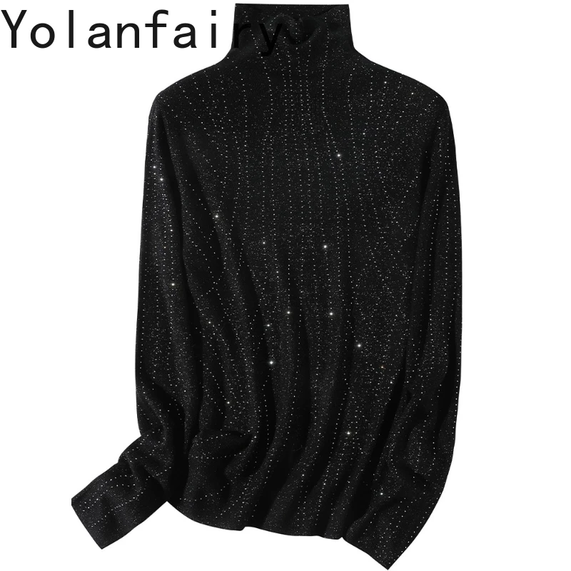 

YOLANFAIRY 27.3% Wool Sweaters for Woman Autumn Winter High-neck Slim Long Sleeve Tops Vintage Sweater Base Layer Pull Femmes