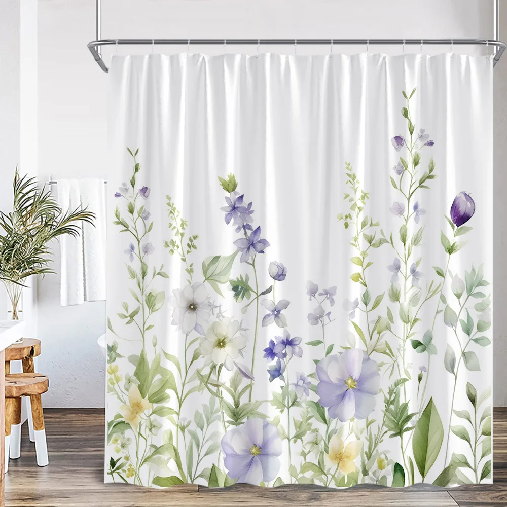 

Акварельная шторка для душа с цветочным узором: красочные цветы, зеленый, синий, бирюзовый, растительный дизайн, декор для ванной комнаты, полиэстеровая занавеска для душа с крючками