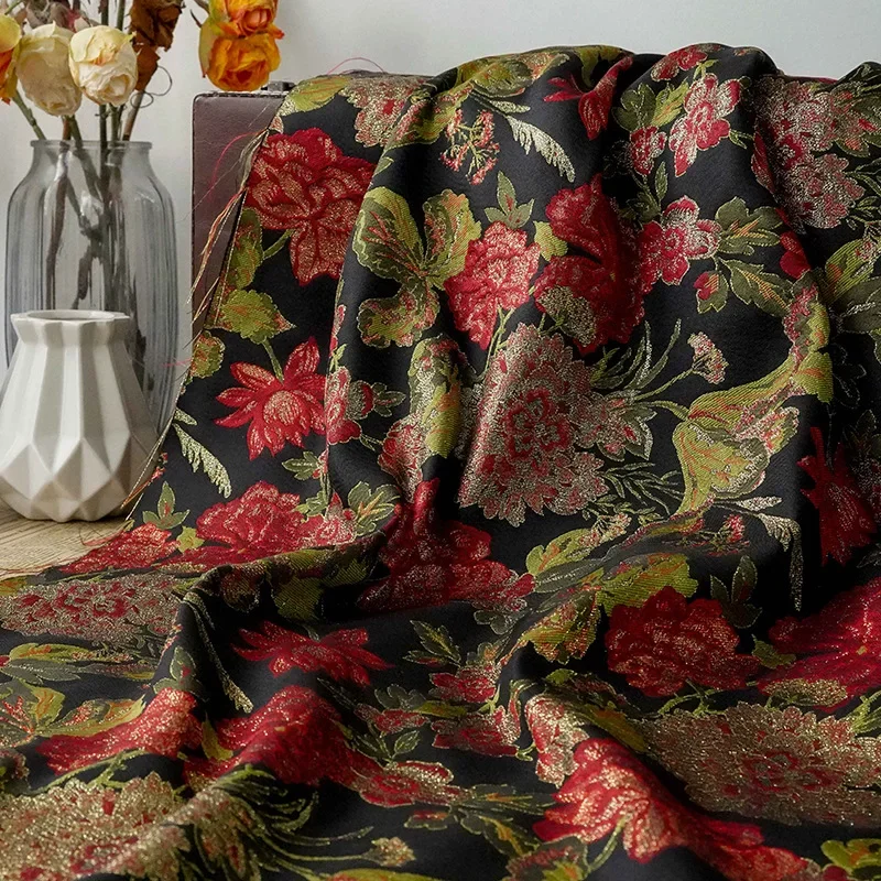 

Embossed Gold Silk Flower Jacquard Fabric Autumn Winter Pastoral Dress Suitcase DIY Sewing Fabric