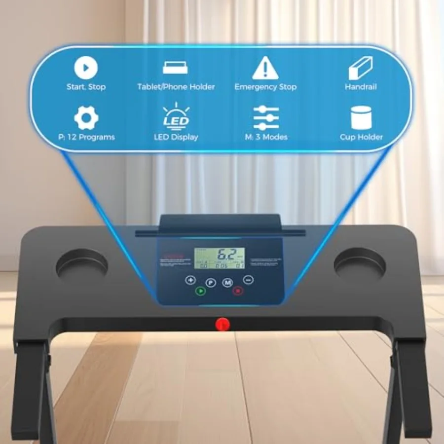 Home Office Portable Foldable Treadmill With 300 LBS Capacity, Steel Frame, Black, Compact LED Display And Quiet Motor