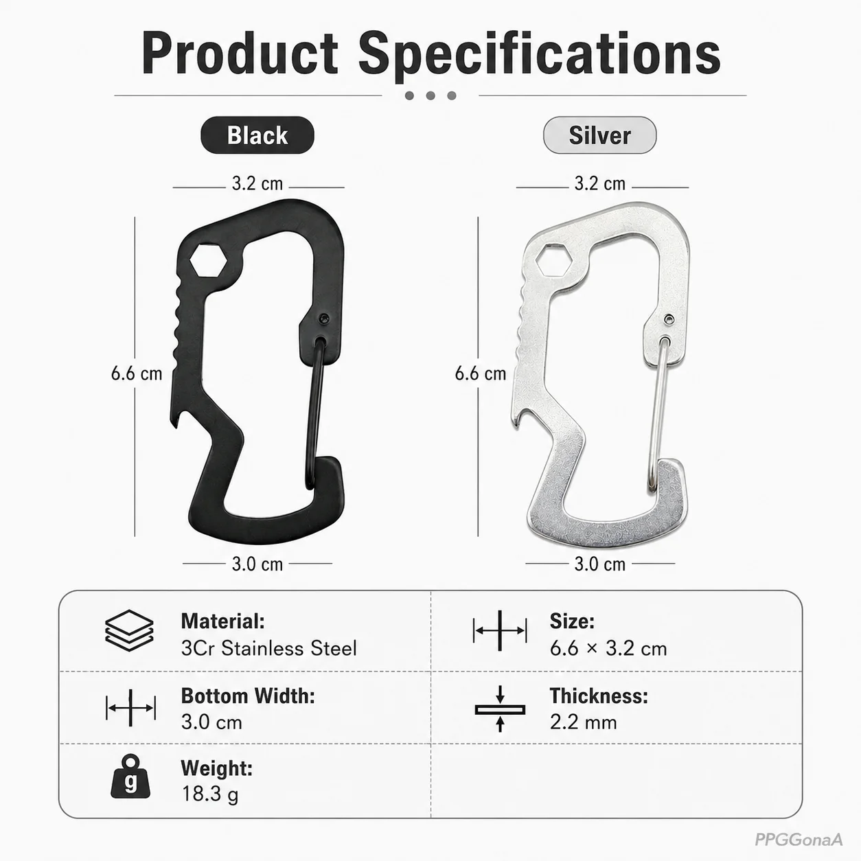 Stainless Steel EDC Multi-Tool Carabiner Keychain with Bottle Opener Hex Wrench Quick Clip for Camping Backpack Outdoor Gear