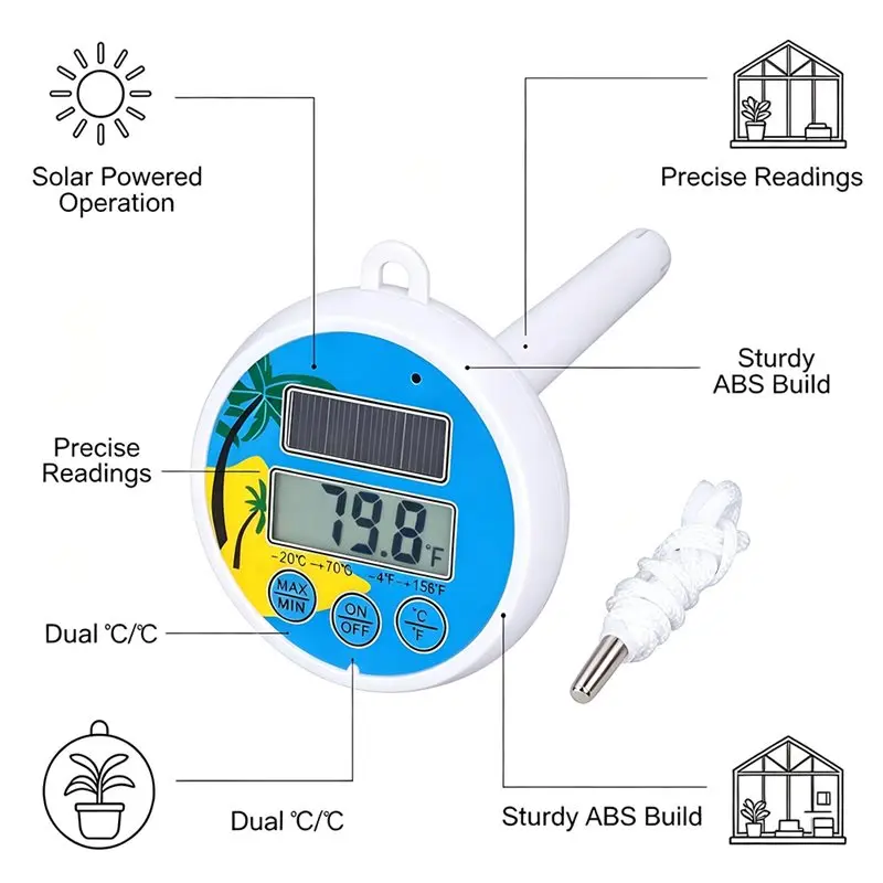 ABDJ-For Garden Greenhouse Outdoor Indoor Temperature Gauge Solar Thermometer With Solar Panel Accurate Readings For Home Patio