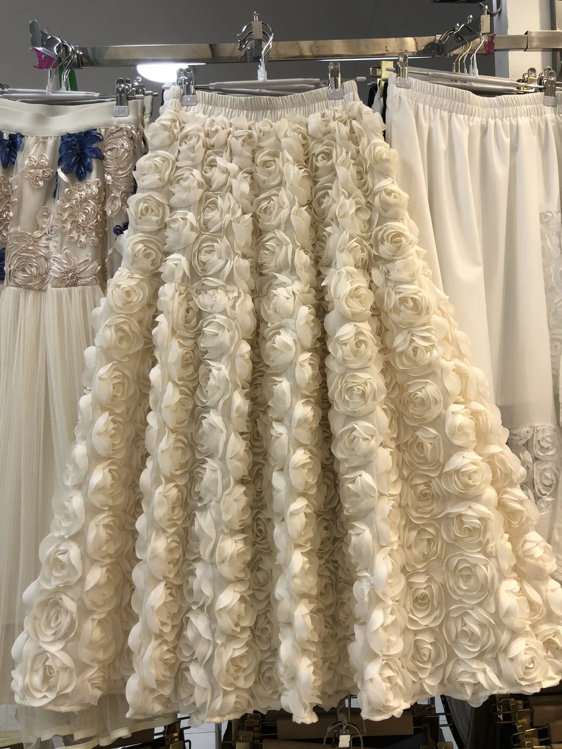 

Ele A-Line Midi Skirt Faionable 3D Rose Flower High Waist Long Skirt Korean Sle Pure Color Spring Summer Autumn