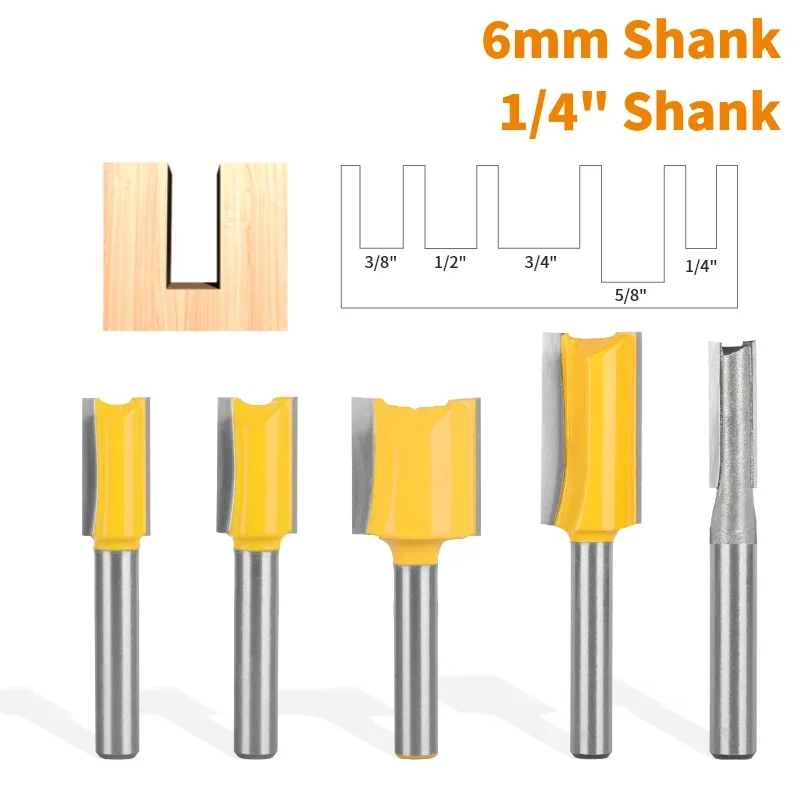 6mm 1/4'' 6.25mm Straight Router Bit Woodworking Milling Cutter for Wood Carbide End Mill Tool Face Milling Cutter Bit