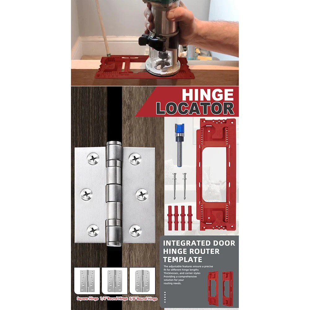 Stainless Steel Door Hinge Router Template Set Adjustable Mortising Jig Kit for 14 Round 58 Round Hinge Cutting