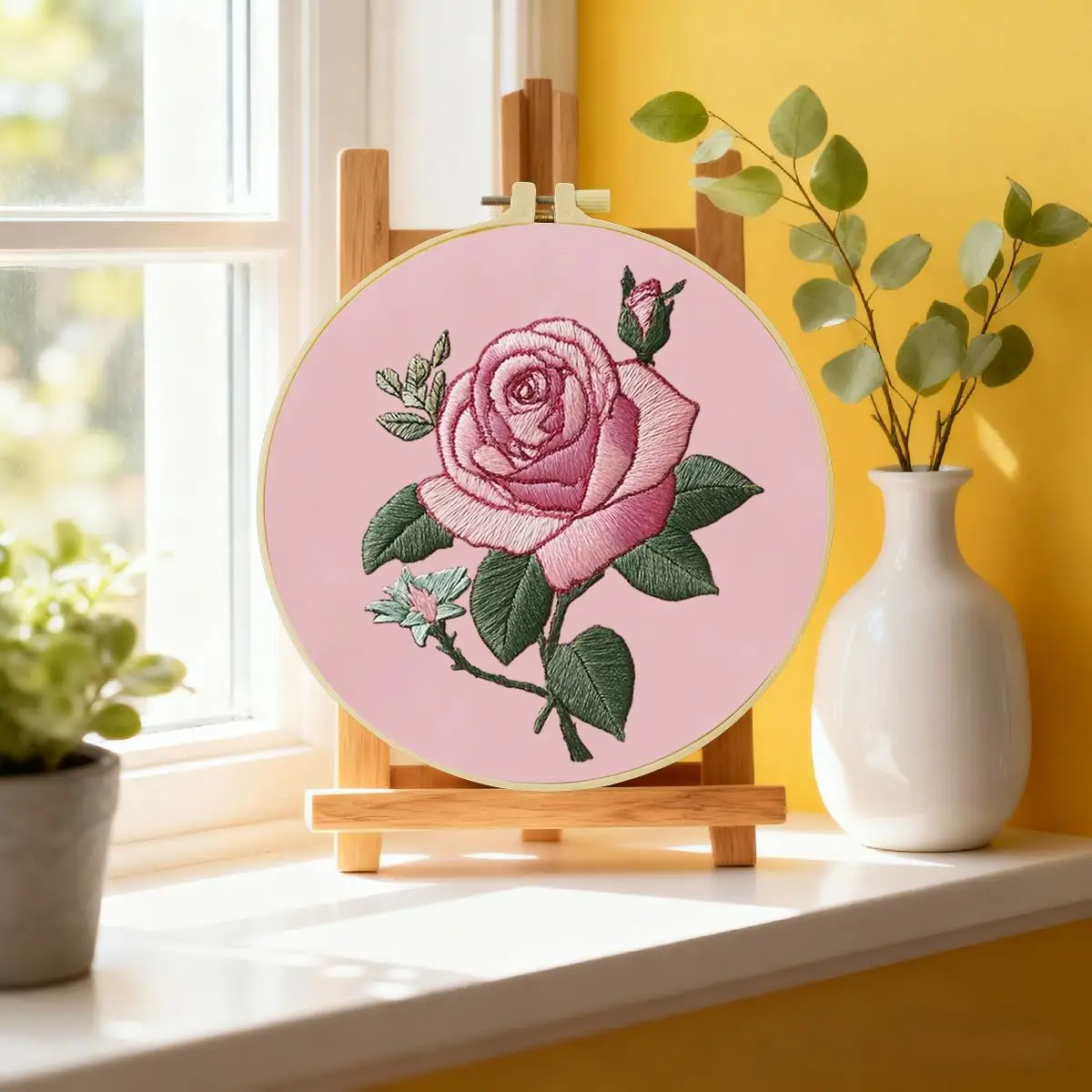 1 Stück 20X20CM/15X15CM 7,87/6,3 Zoll Pflanzen - Blumen Stickerei Starter-Kit DIY-Kit DIY-Stickerei-Set Handarbeiten Nadelkunst – Detail 1