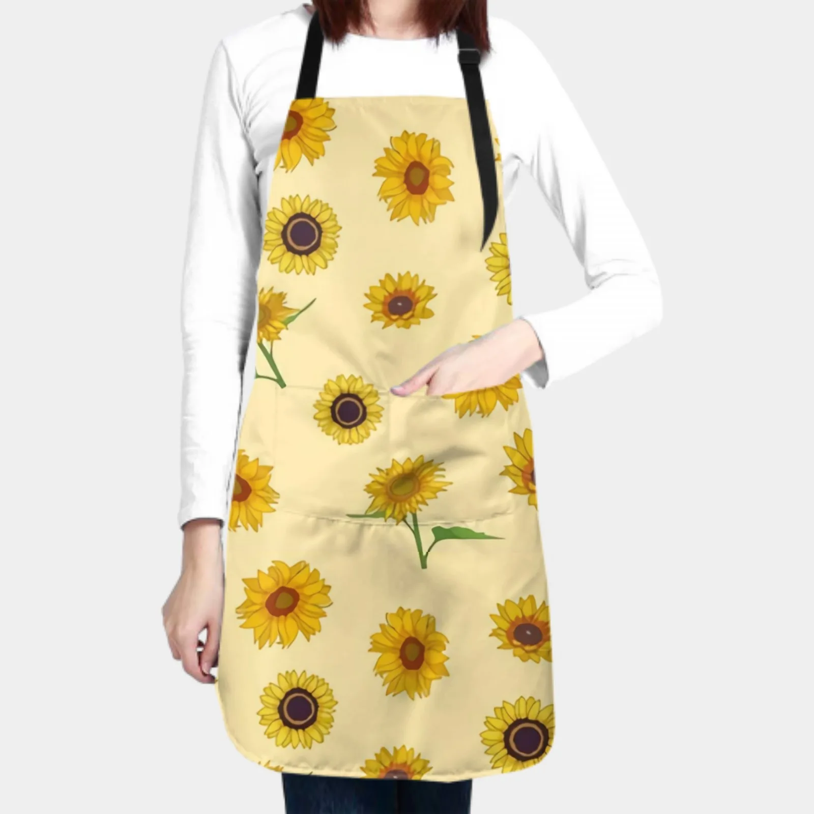 Sunflowers Waterproof Apron with 2 Pockets Kitchen Chef Aprons Bibs for Grooming Cooking Baking Painting Gardening