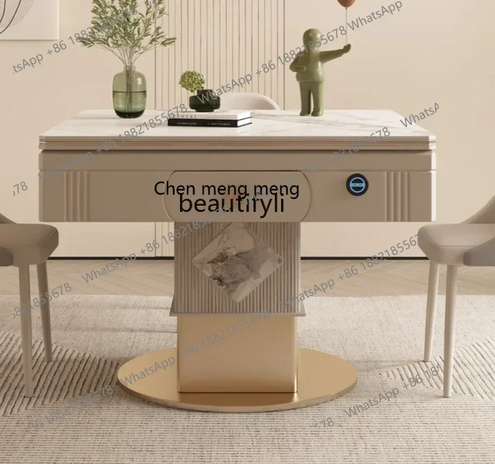 

182C Light luxury automatic lifting mahjong table rock slab dining table household multi-function silent modern small apartment