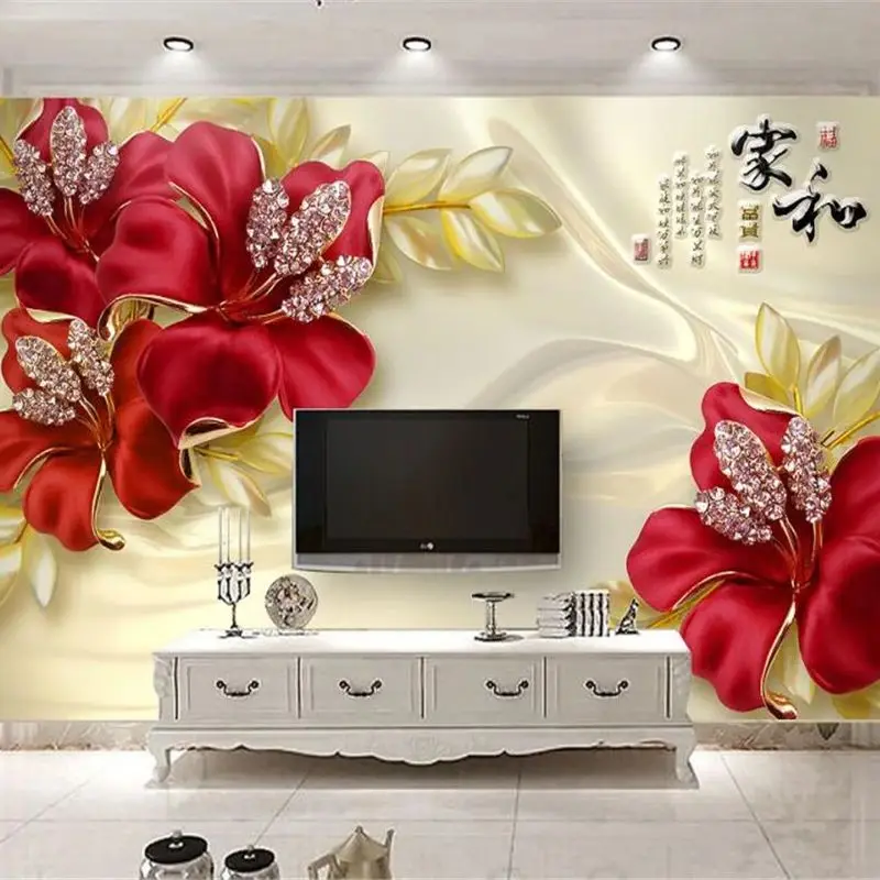 welyu Customized 3d Mural Silk Gold Jewelry Stereo TV Background Wall Living Room Bedroom Hotel Decorative Mural papel de parede