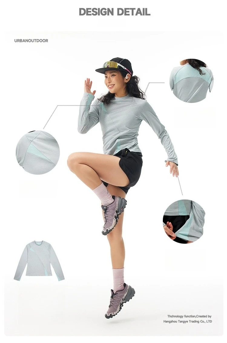Langärmliges Damen-Workout-T-Shirt mit atmungsaktiven Mesh-Einsätzen, schmal geschnitten mit figurbetonter Taille für Sport und Fitness – Detail 2