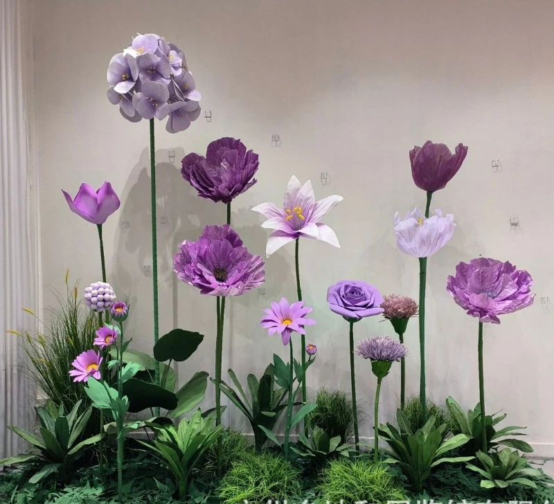 

Purple paper art flower landscaping, commercial space beauty, wedding welcome area decoration