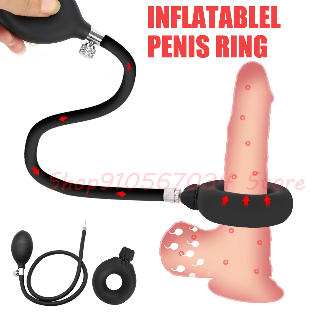 New Inflatable Cock Ring Penis Pump Clamp Lock Bondage Delay Ejaculation Dick Erection Ball Stretcher Enlarger Ring Bdsm Sex Toy