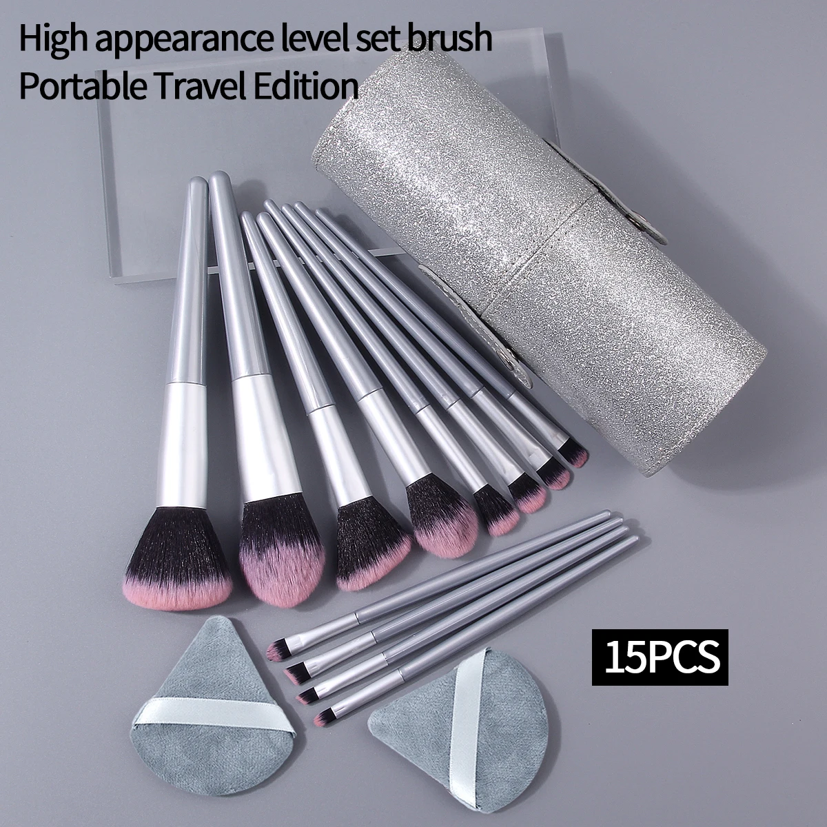 Ensemble de pinceaux à blush polyvalents, pinceaux anti-cernes et pinceaux de maquillage, bouffantes de poudre triangulaires + seau de rangement de grande capacité, 15 pièces