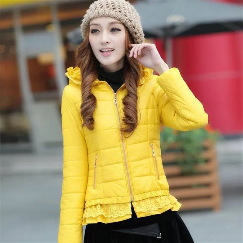 Fashion Lace Down Cotton Jacket 2022 Women\'s Winter Coat Korean Version Short Slim Fit Hooded Padded Warm Casual Overcoat Female