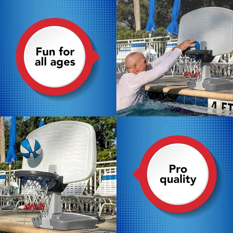 مجموعة ألعاب كرة السلة Simplay3 Pooltime لحمامات السباحة، تتضمن الكرة والمضخة والشبكة للأعمار من 8 سنوات فما فوق، صنع في الولايات المتحدة الأمريكية، رمادي