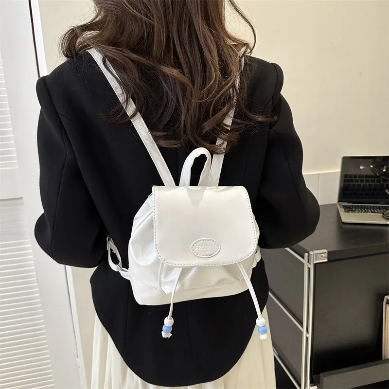 Mochila Handheld De Couro PU para Meninas, Sacos escolares com zíper macio retro, Bolsa de ombro pequena bonita