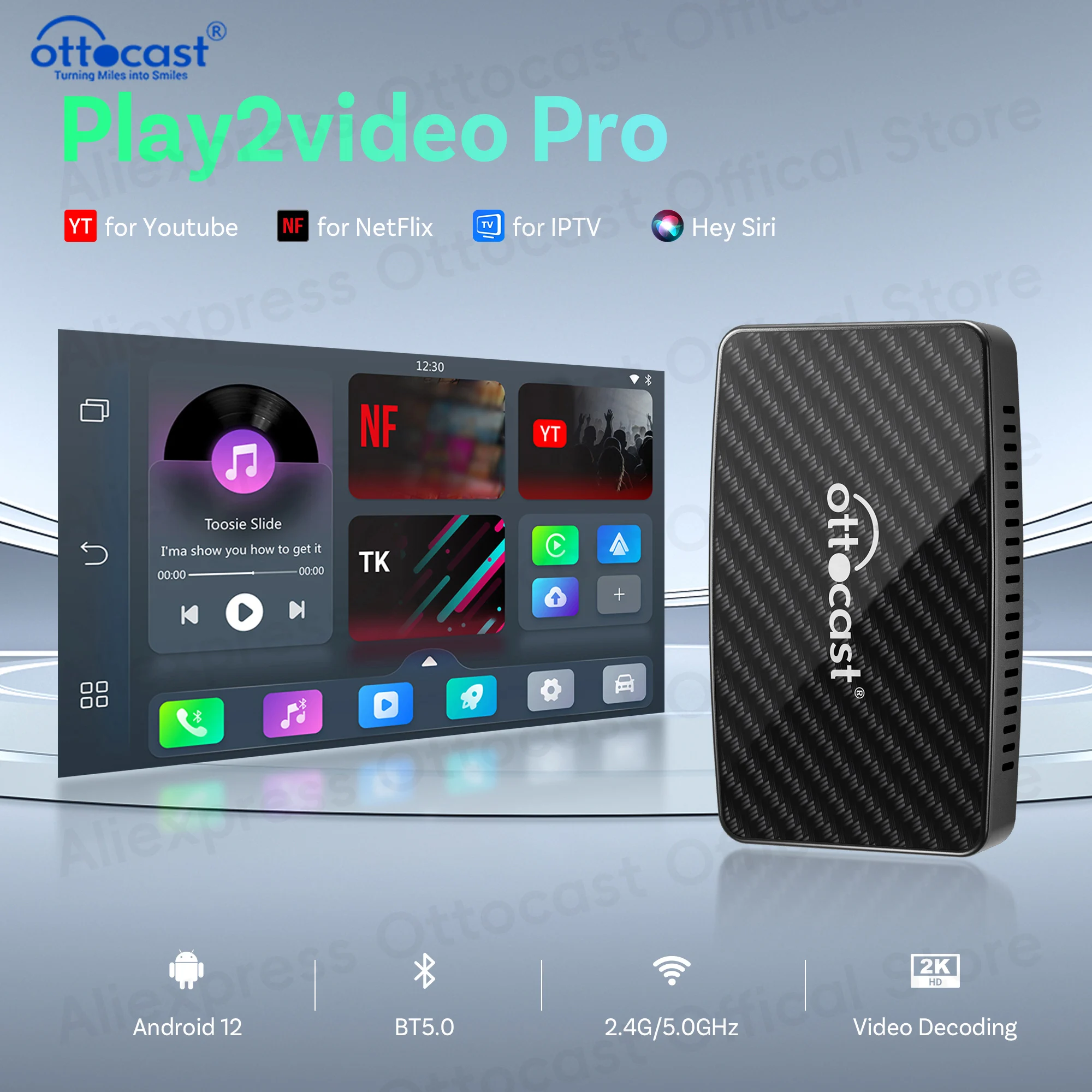 OTTOCAST Wireless CarPlay Android Auto Adapter Play2Video Pro Video Box New WiFi Car Accessories for Youtube for Netflix