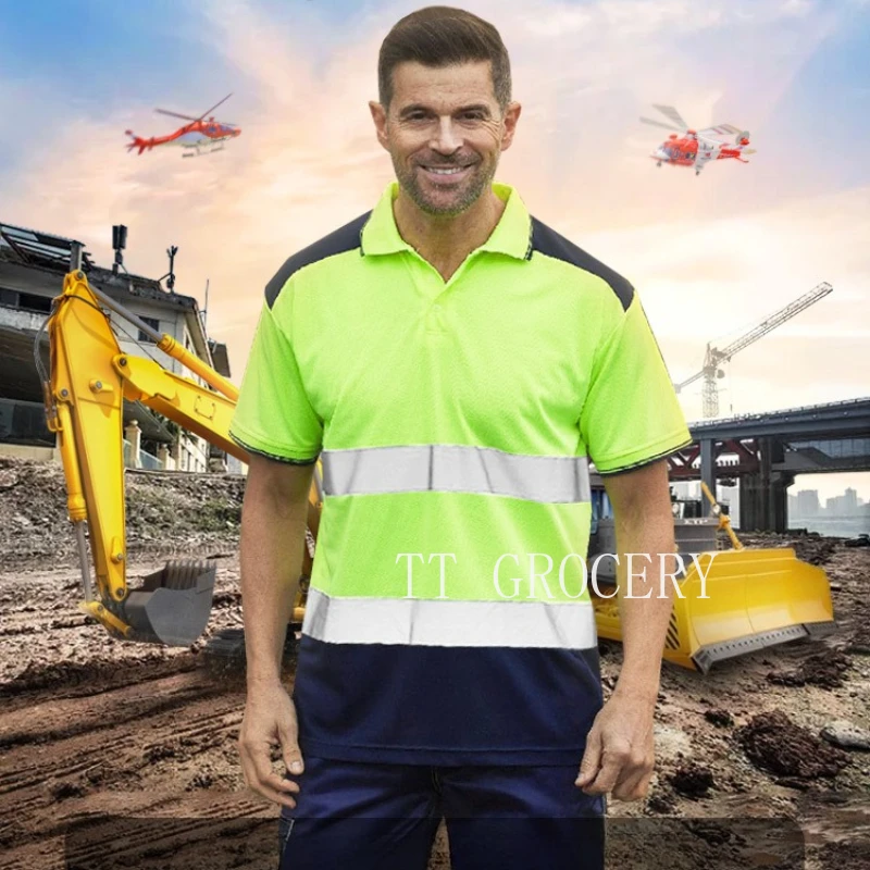 

High Visibility Reflective Shirt with Pockets Hi Vis Work Shirt Two Tone Short Sleeve Safety Polo Shirt Labor Protection
