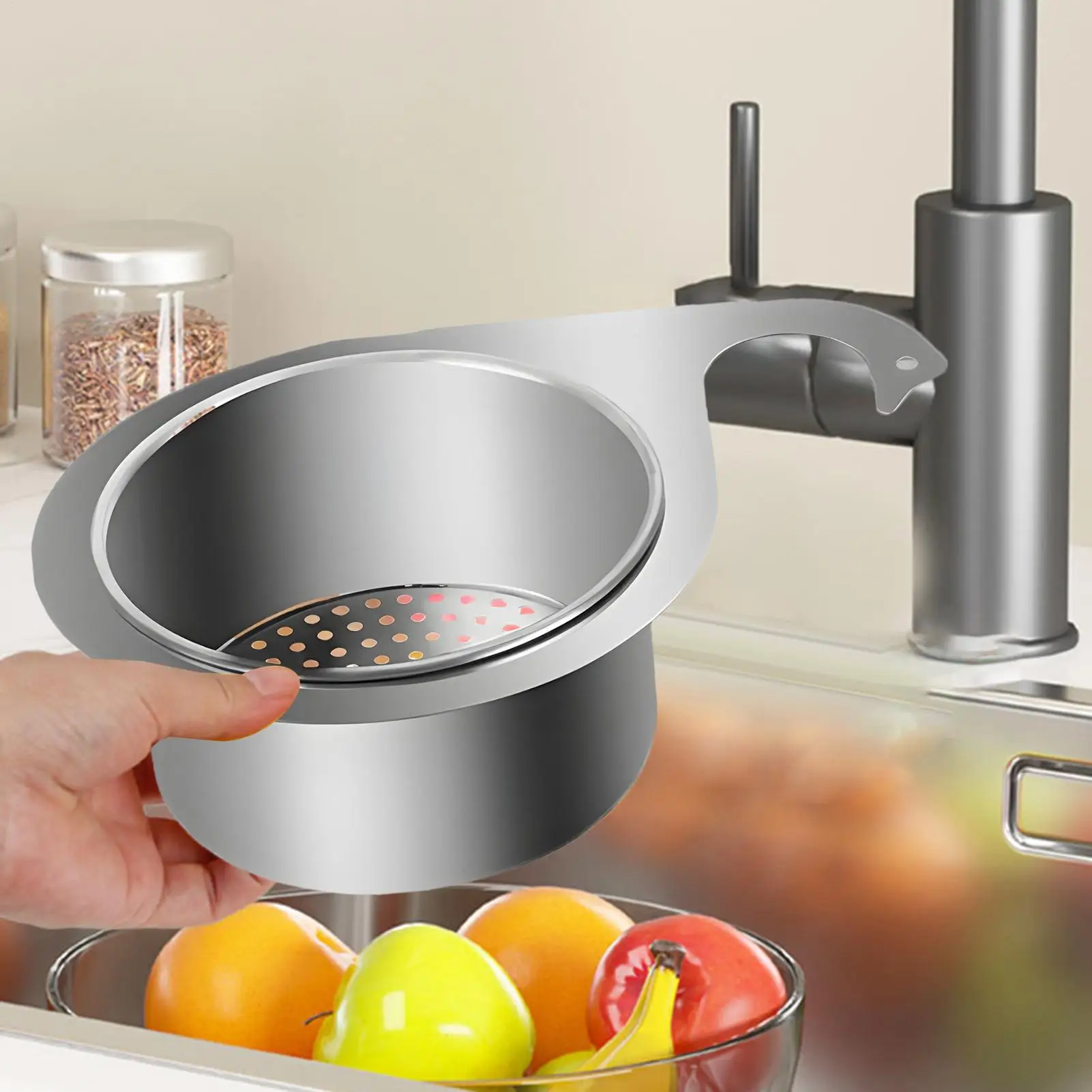 

Sink Strainer Basket Corner Sink Stainless Steel Filter Multi-Functional Swan Quick Drain Rack for Kitchen Food Residues