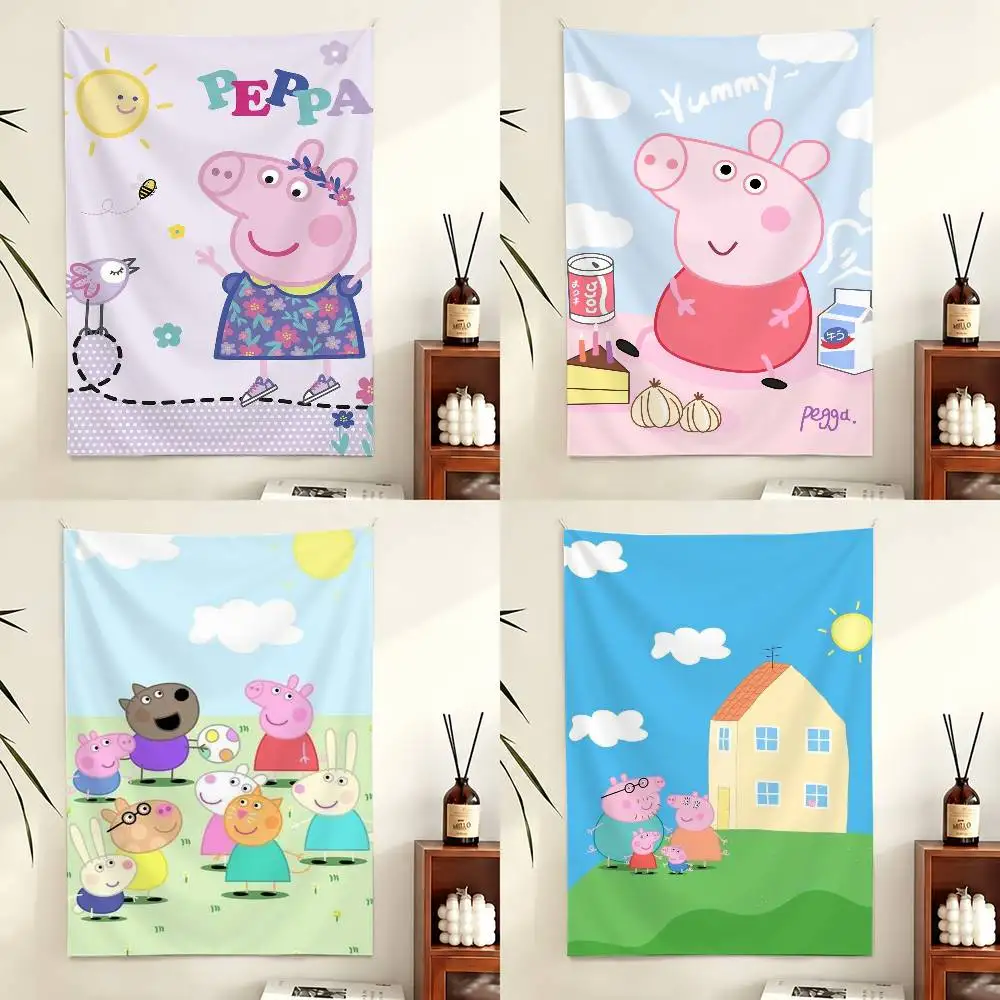 Cartoon Pink Peppa Pig Flag Digital Printing Banner for Garage Wall Out Door Decoration