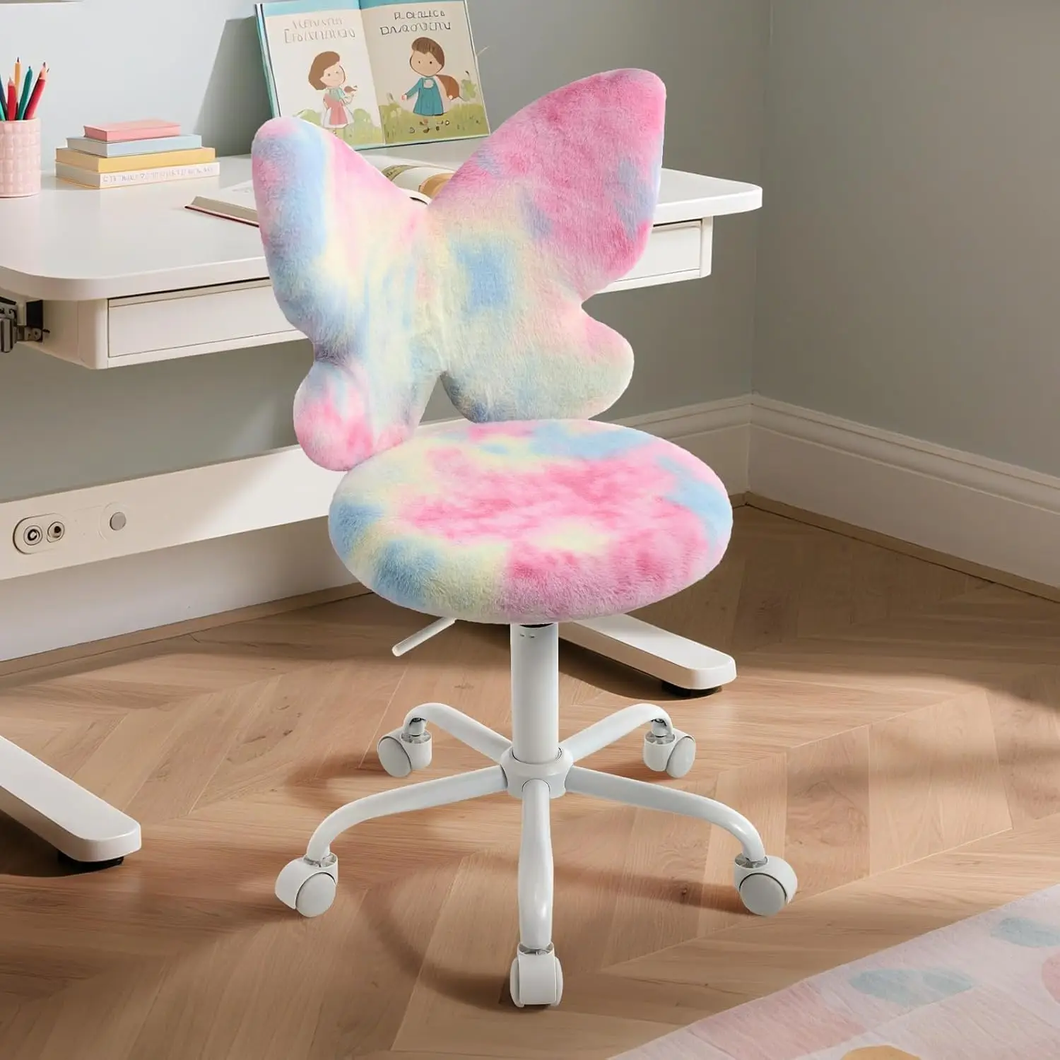 

Pink Girls Desk Chair - Comfy Swivel Kids Desk Chair for Girls Room, Fluffy Butterfly Kids Office Chair for Reading, Customized
