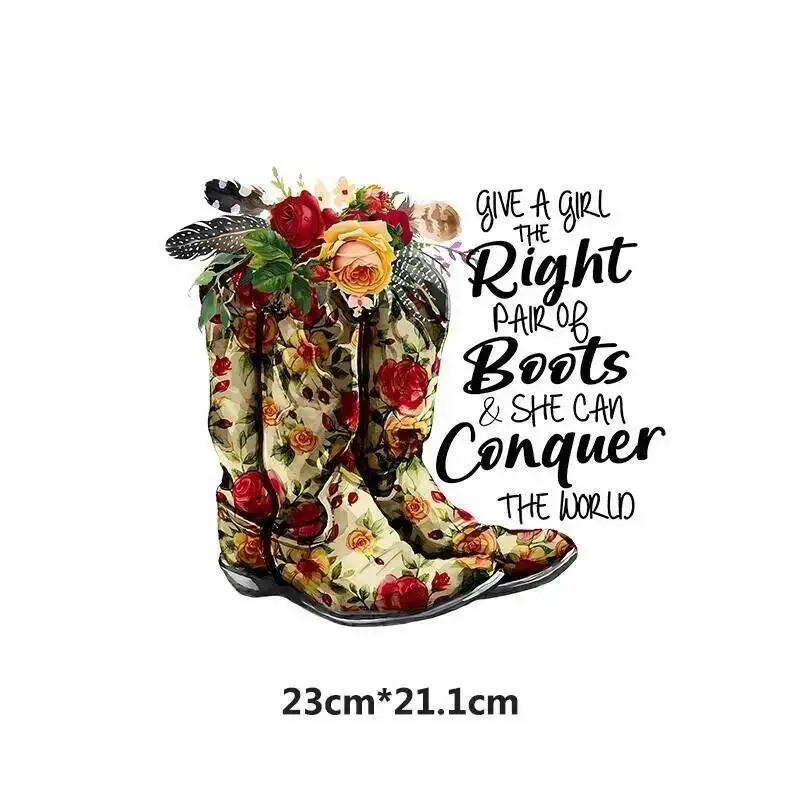 Flower Shoe Letter Heat Transfer Clothes Stickers Iron On Patches Diy Heat Transfer Sticker For Shirt Decal Factory Wholesale