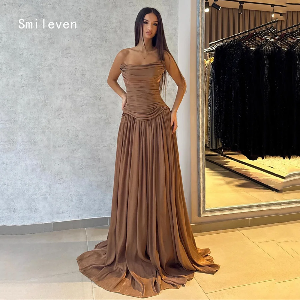 

Smileven Luxury A Line Shining Prom Dress Sleeveless Evening Gowns Pleat Formal Occasion Dress Customized 2026