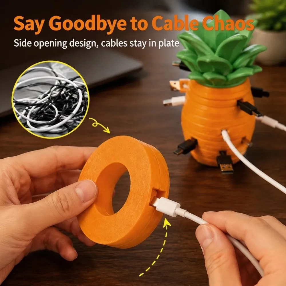 3D Printed Pineapple Cable Holder Modular Design Pineapple Shape Cable Organizer Decorative Case Creative Desk Cord Holder Home
