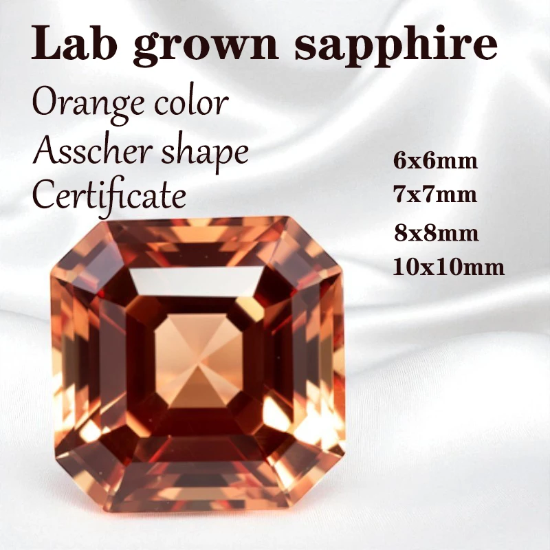 

Sapphire Asscher Cut Orange Color Lab Grown Gemstone VVS1 with Certificate DIY Jewelry Making Materials Charms Gem Wholesale