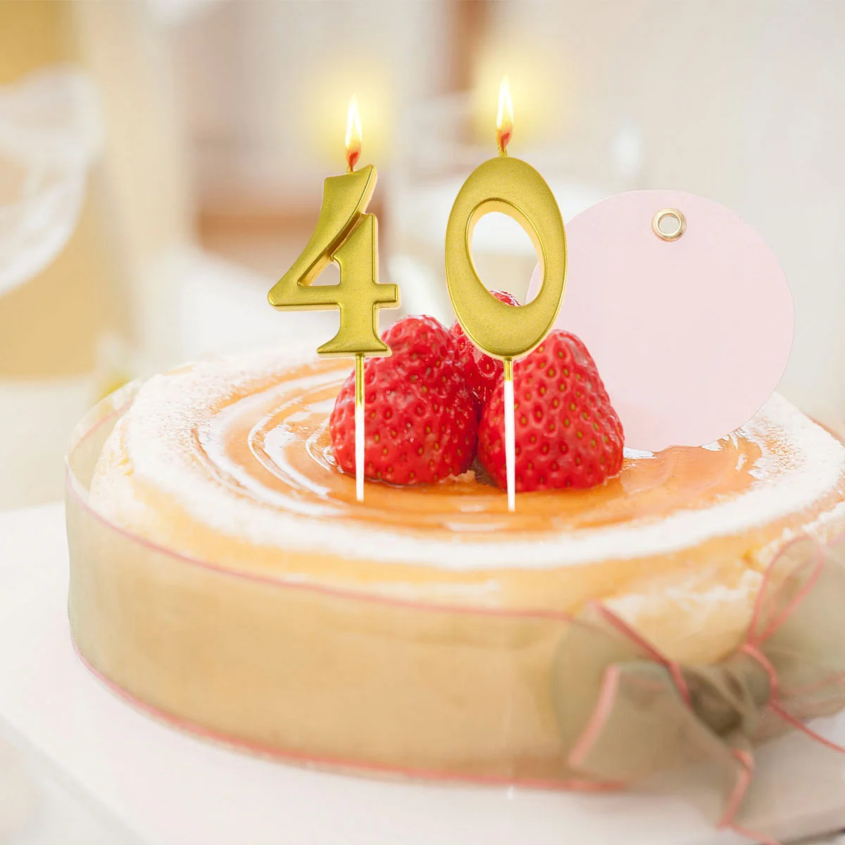 2pcs 40 Birthday Number Decoration Bithday Cake Topper Candles Party Supplies (Number 4+0, Golden)