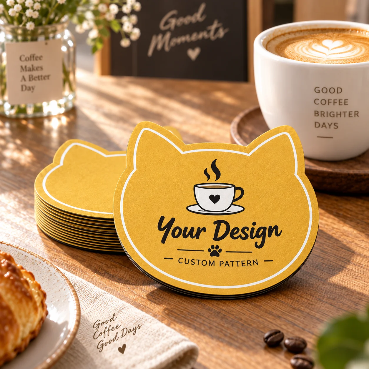 Custom Logo Paper Coasters Premium Absorbent Blotter Paper Card Coaster Quick Water‑Absorbing Disposable Cup Cute Mat for Hotel