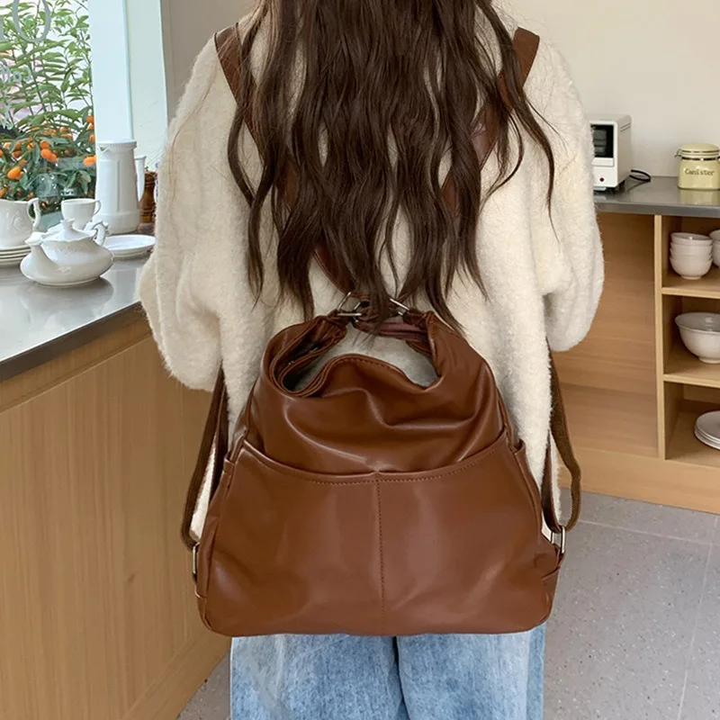 

Women's Backpack Pu Leather School Girl Backpacks Multifunction Shoulder Crossbody Bag Female Handbag Mochila Feminina Rucksack